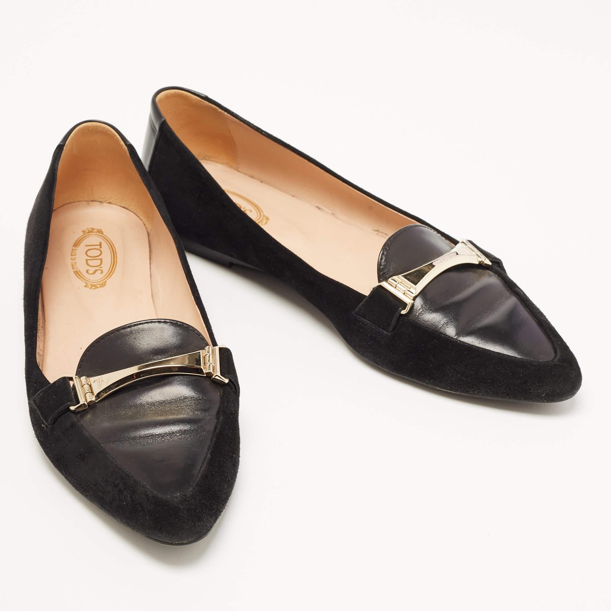 Women's Tod's Black Suede and Leather Slip On Loafers Size 35.5 For Sale