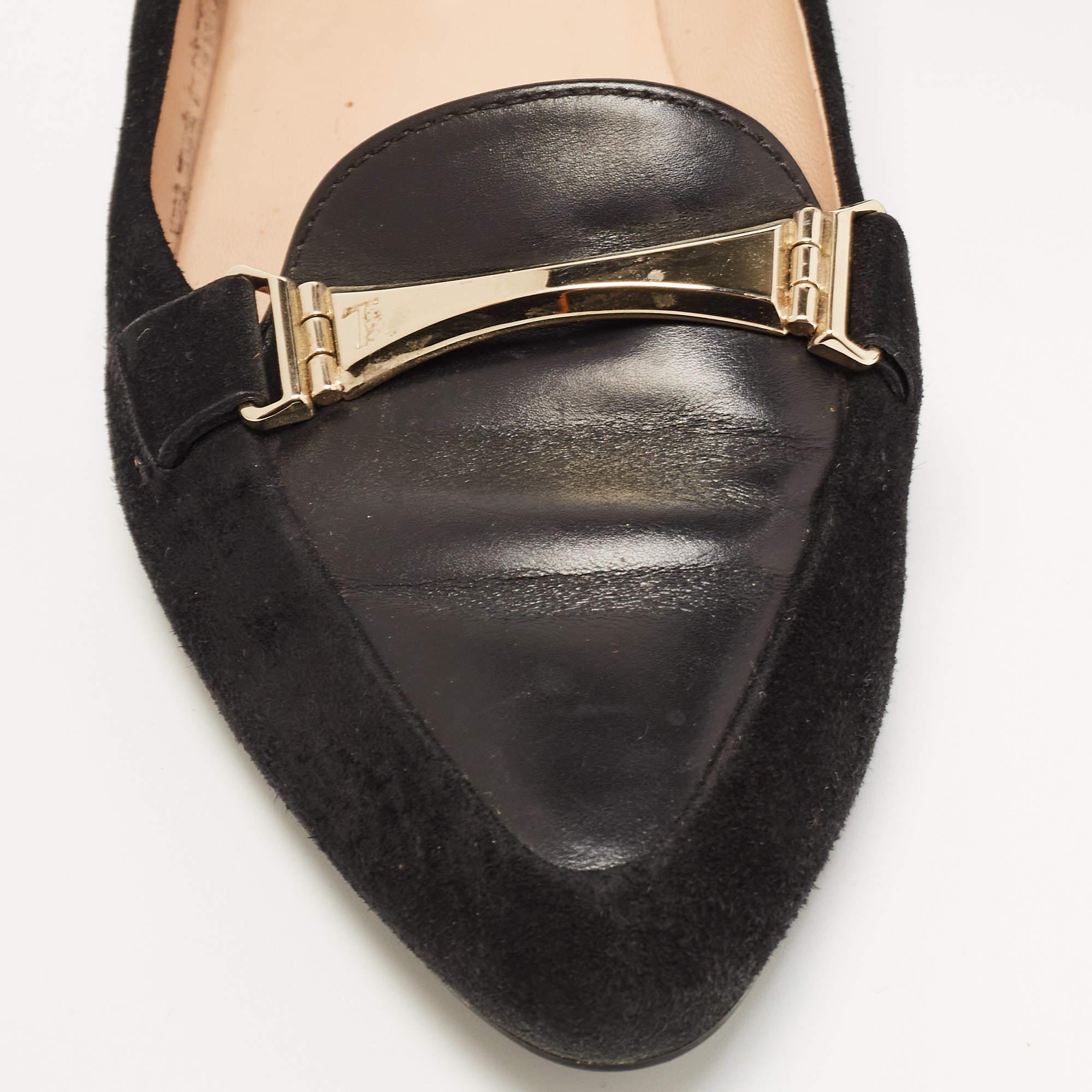 Tod's Black Suede and Leather Slip On Loafers Size 35.5 For Sale 4