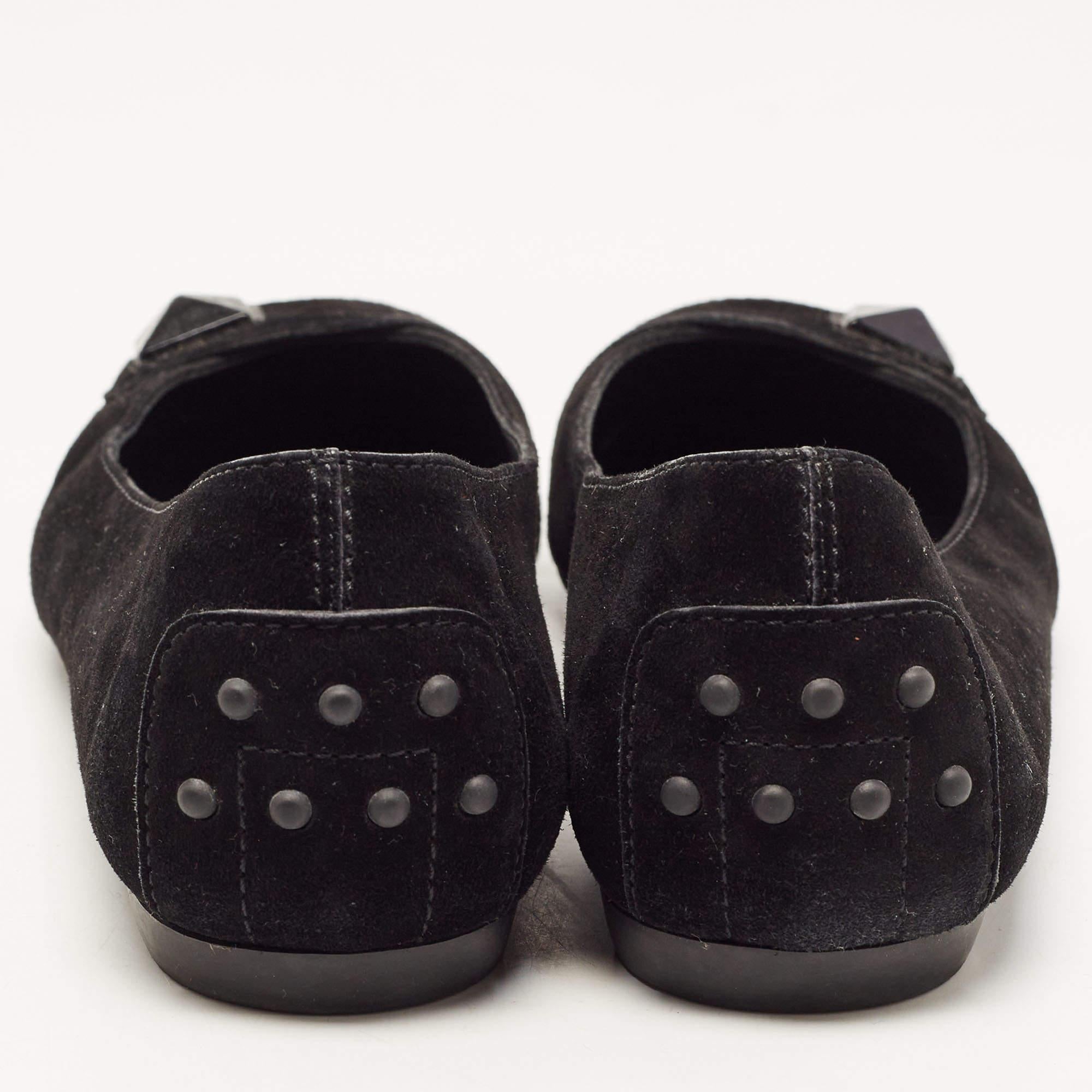 Tod's Black Suede and Patent Leather Ballet Flats Size 36 For Sale 1