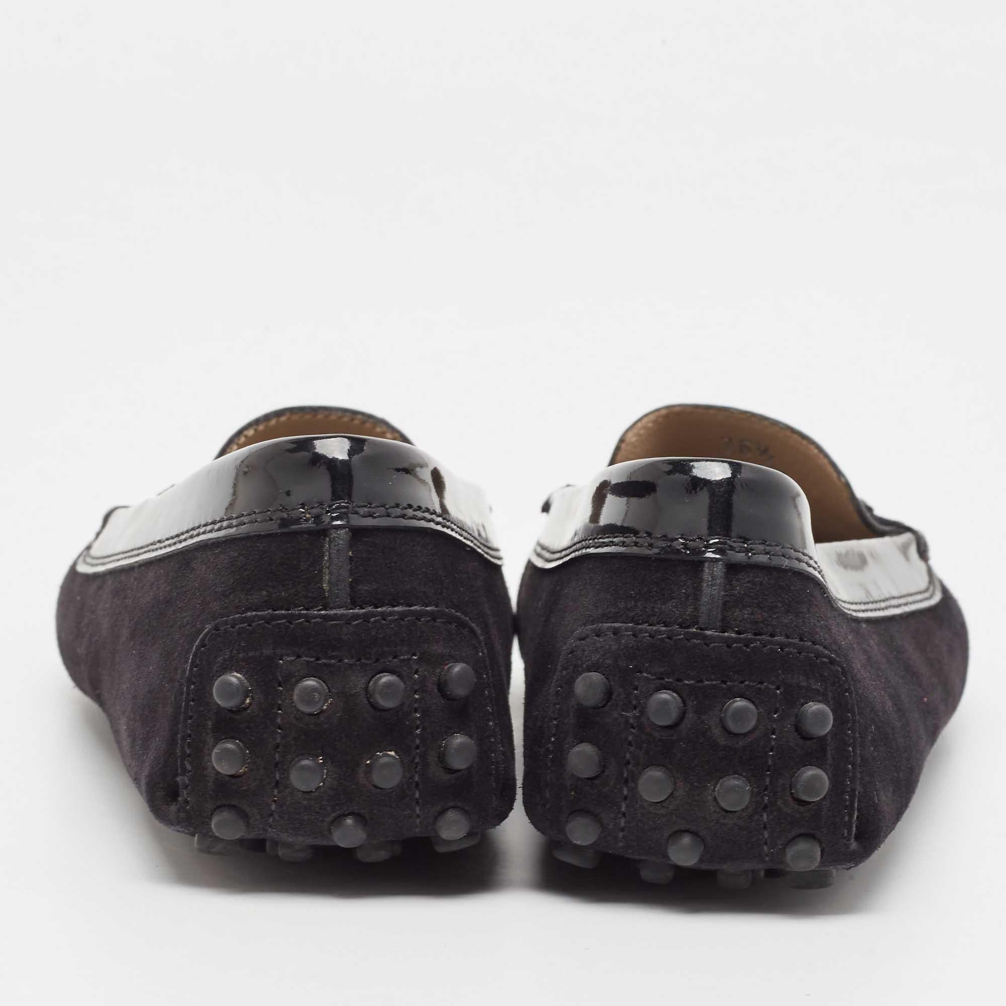 Tod's Black Suede and Patent Leather Loafers Size 36.5 For Sale 1
