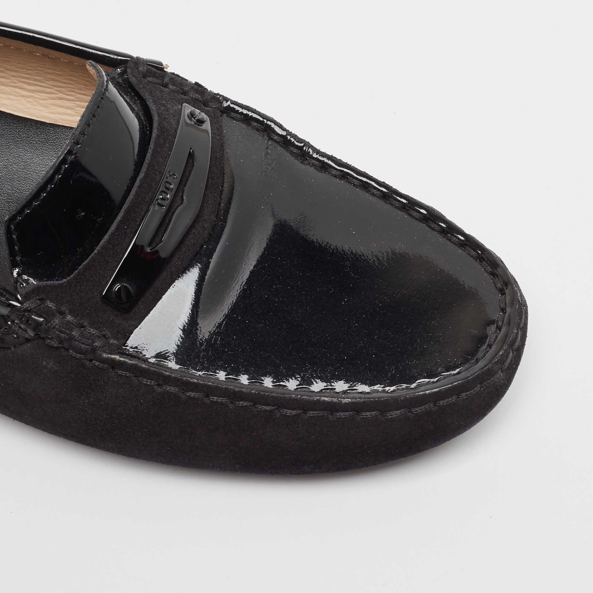 Tod's Black Suede and Patent Leather Loafers Size 36.5 For Sale 3