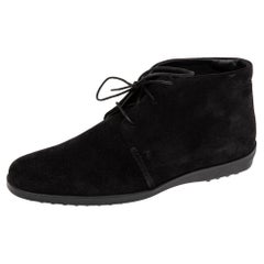 Tod's Black Suede Derby Ankle Boots Size 35