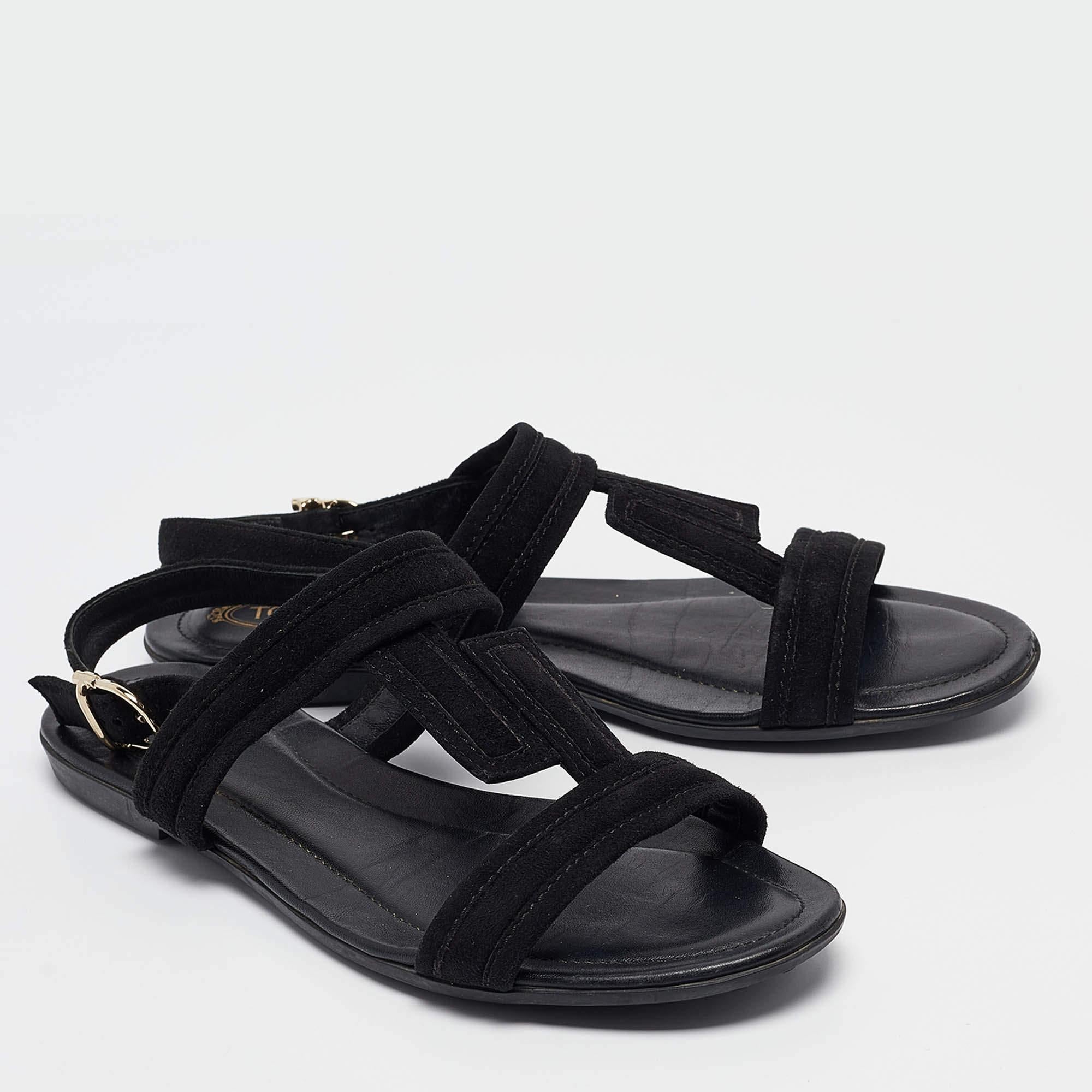 Women's Tod's Black Suede Flat Sandals Size 38.5 For Sale
