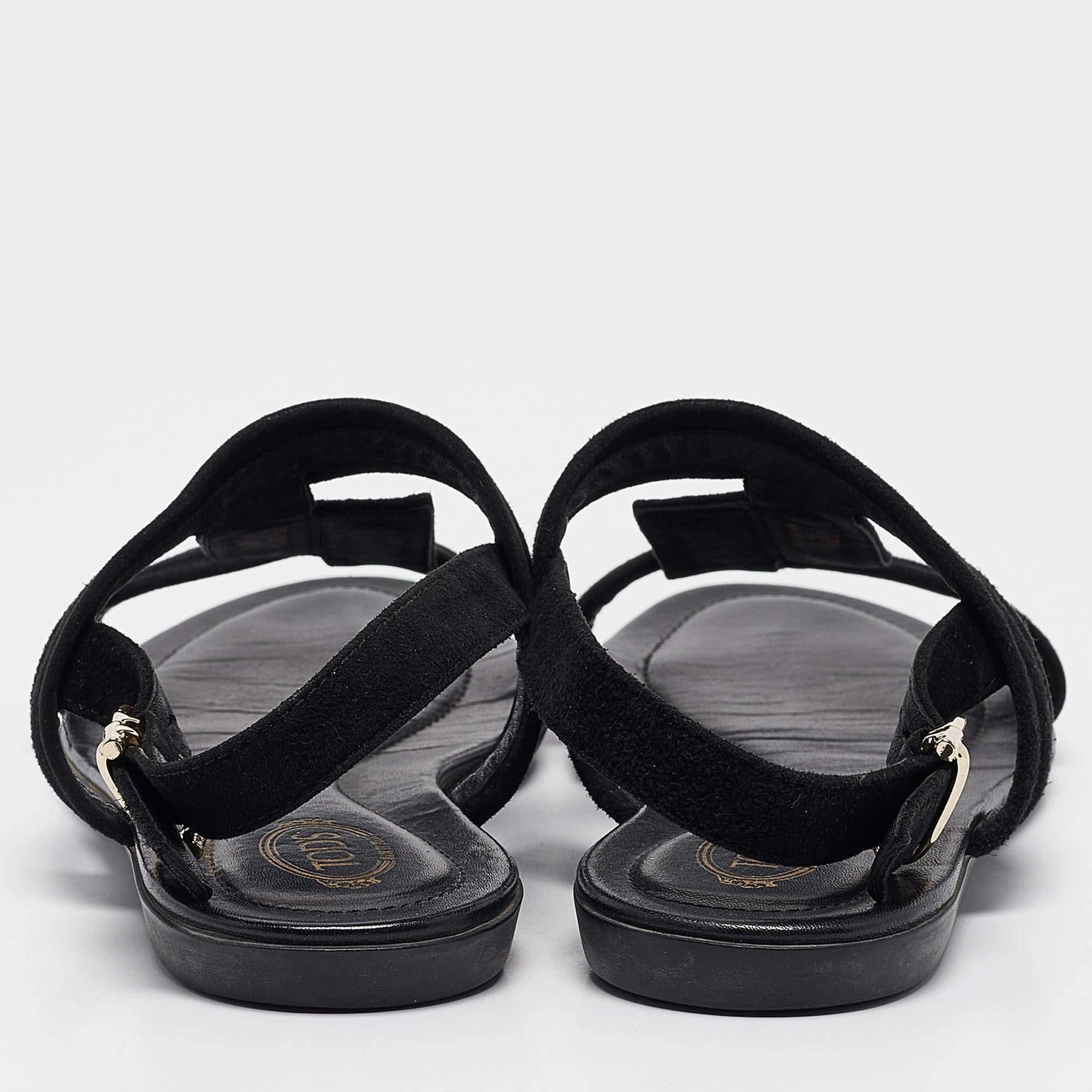 Tod's Black Suede Flat Sandals Size 38.5 For Sale 1
