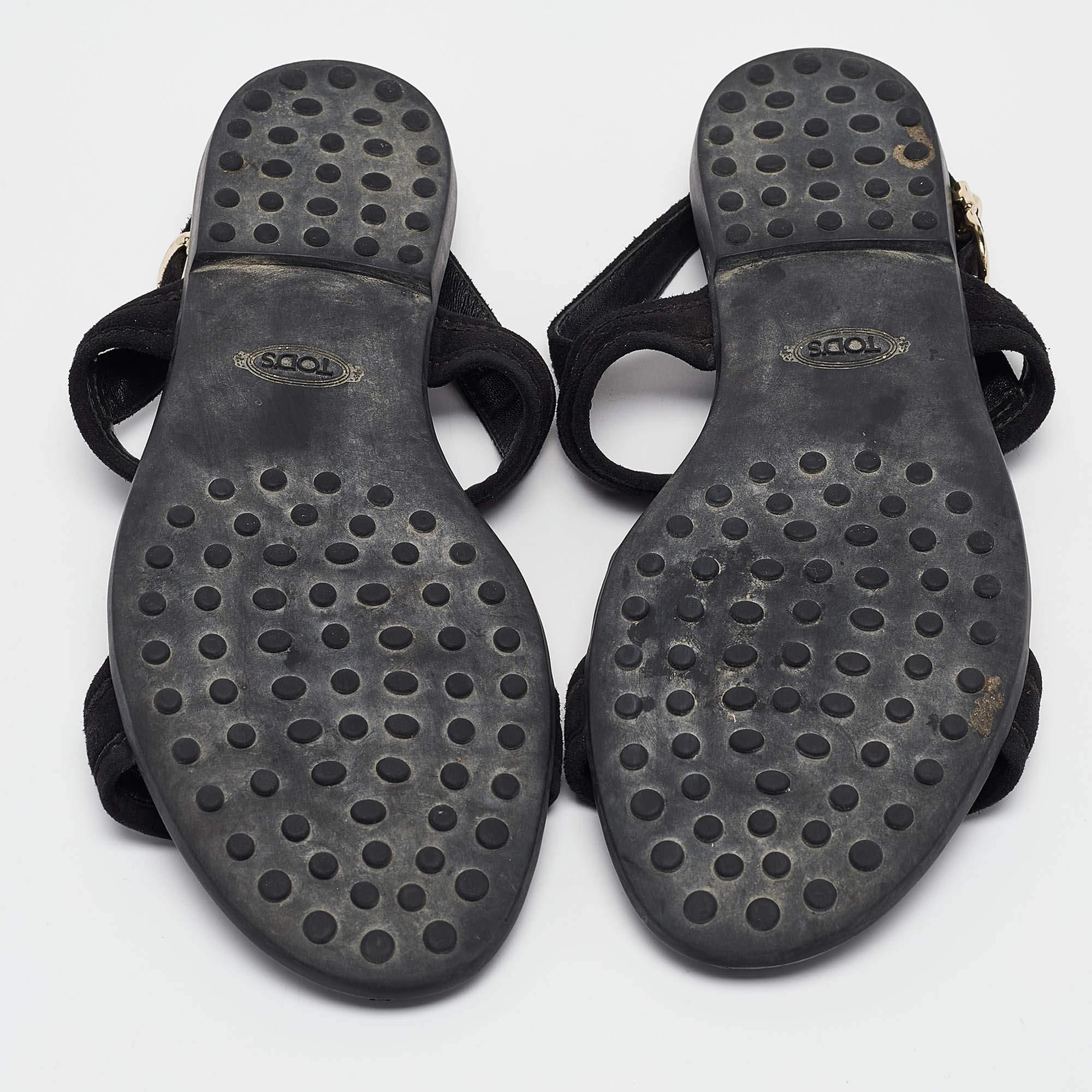 Tod's Black Suede Flat Sandals Size 38.5 For Sale 2