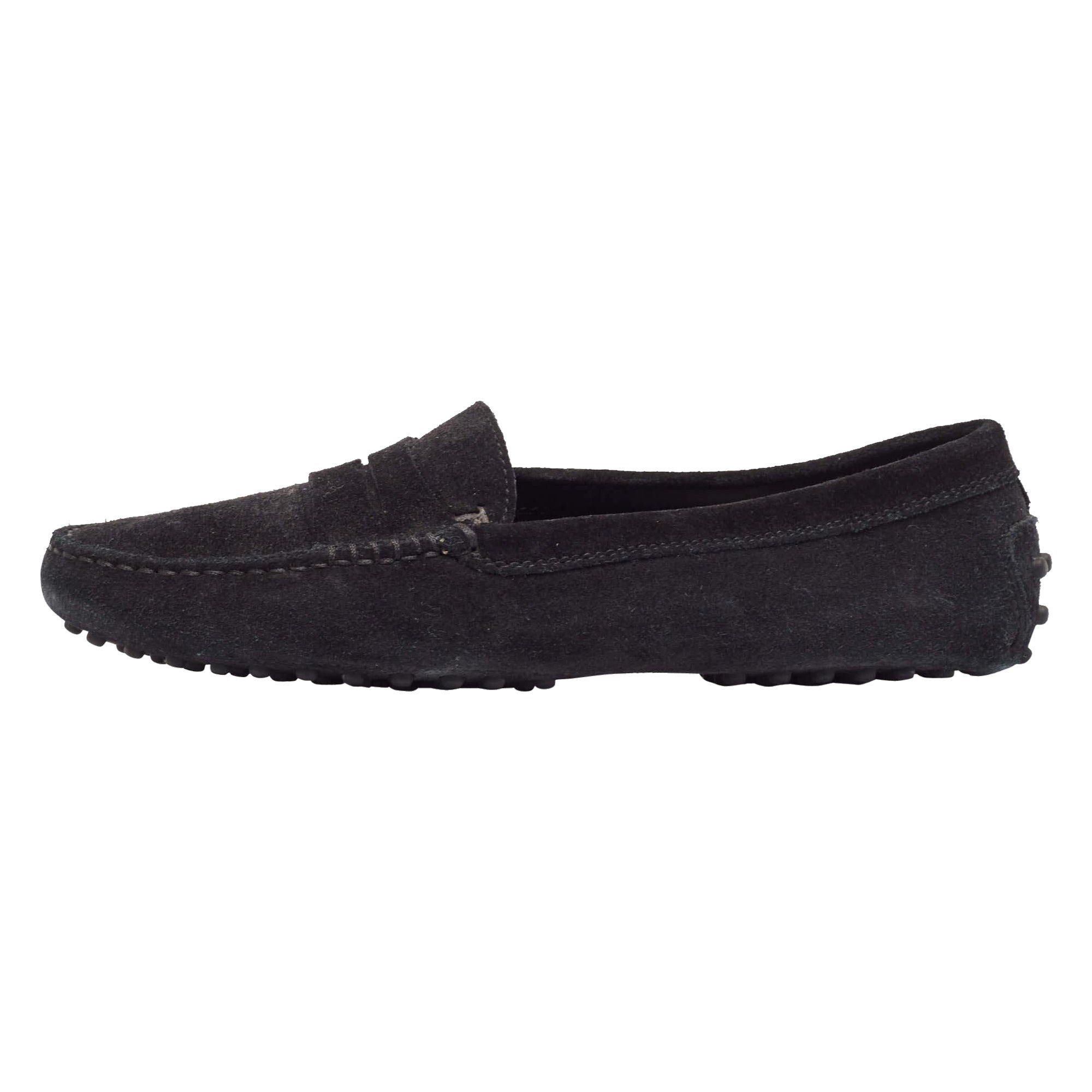 Tod's Black Suede Gommino Slip On Loafers Talla 37.5