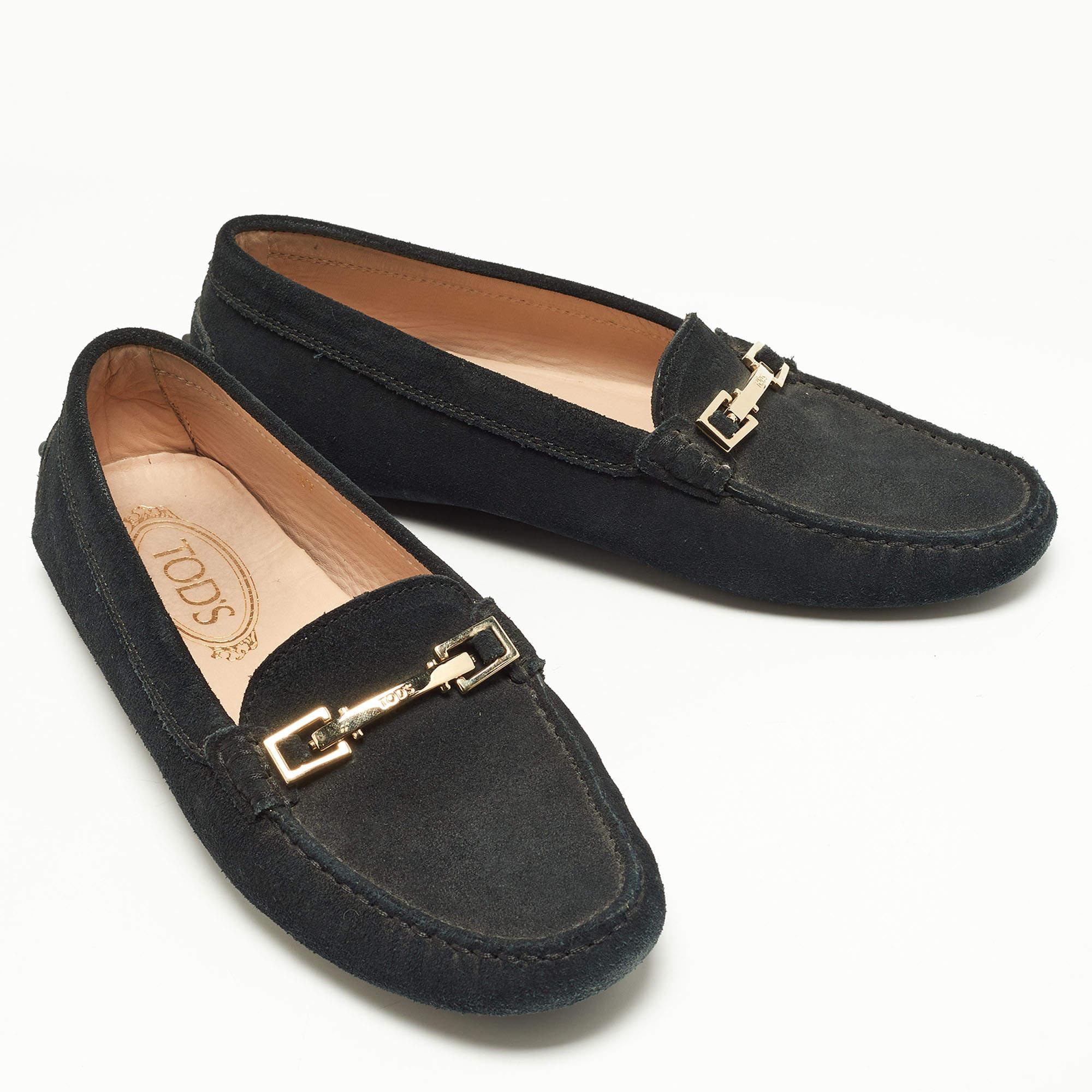 Women's Tod's Black Suede Horsebit Loafers Size 37 For Sale