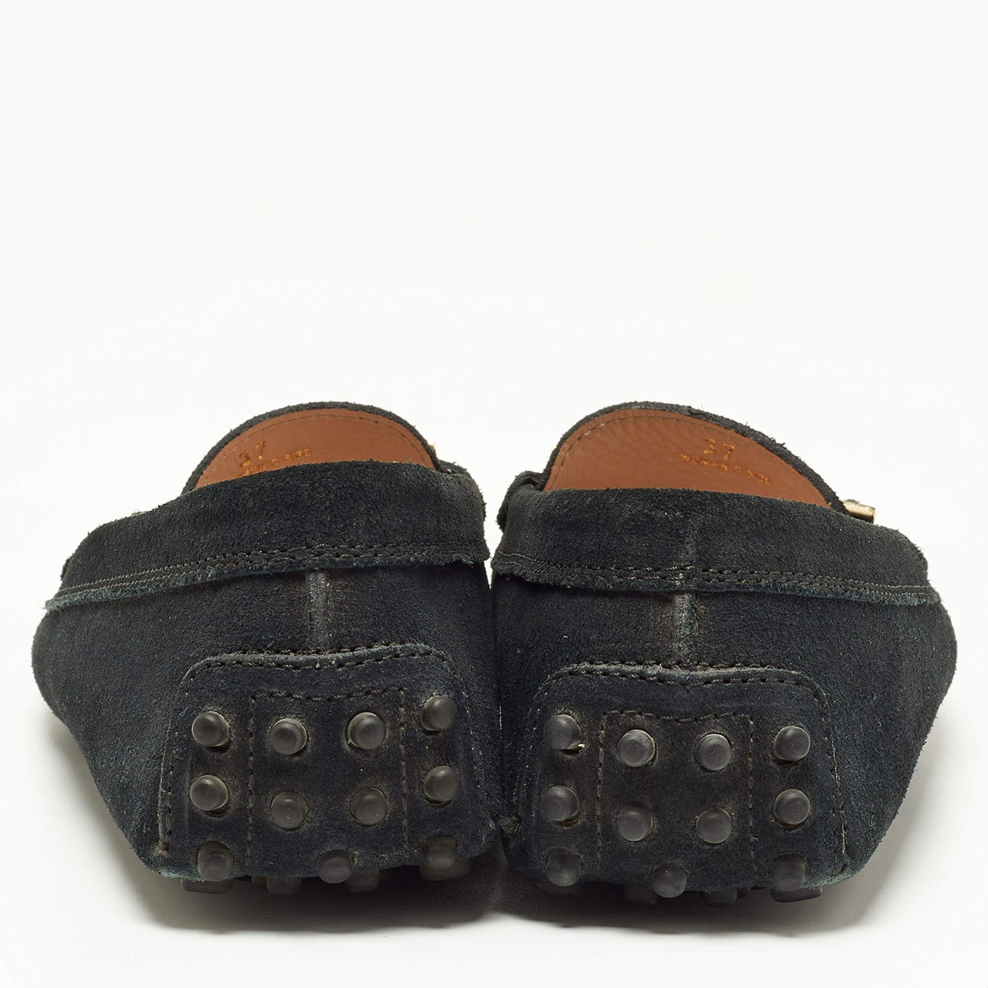 Tod's Black Suede Horsebit Loafers Size 37 For Sale 1