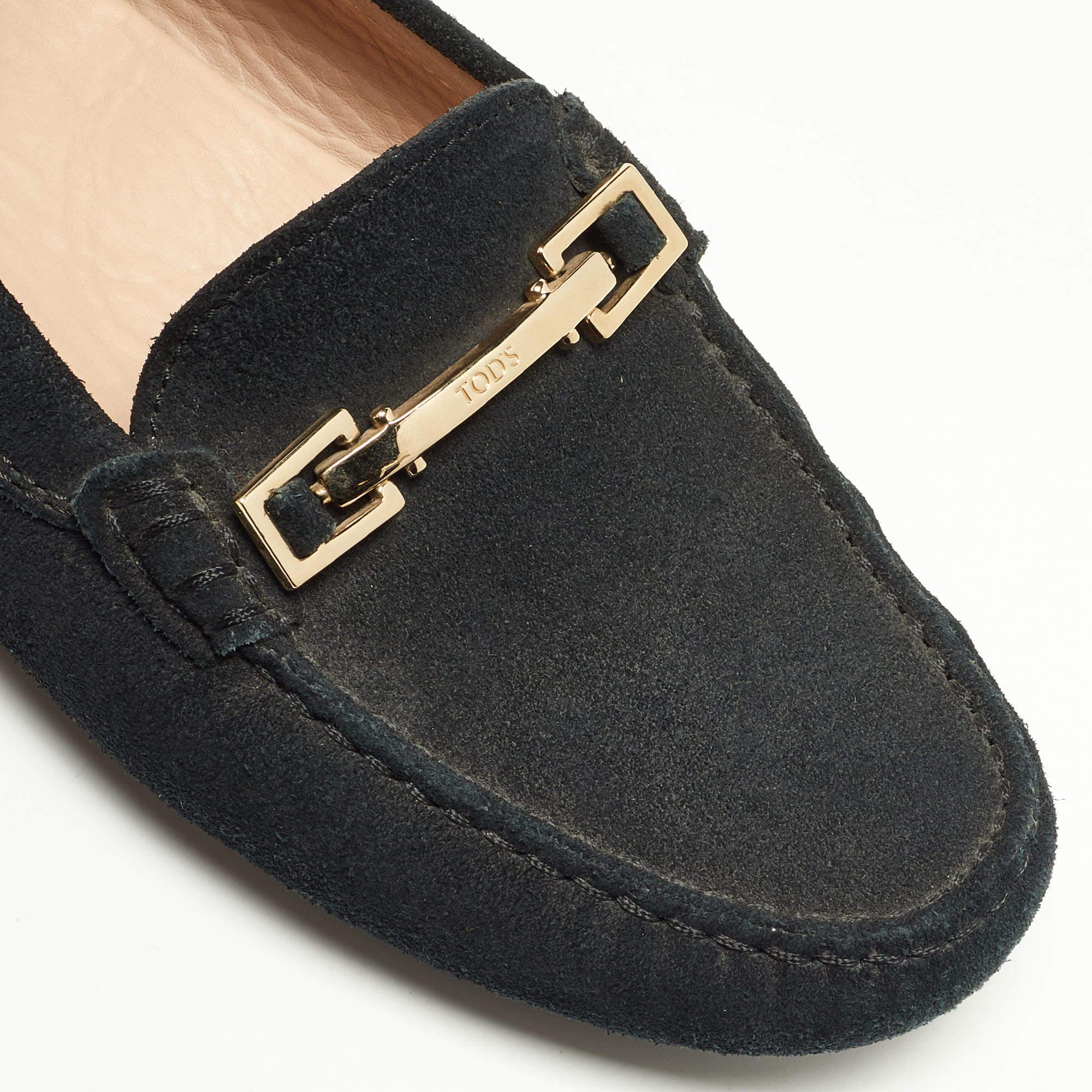 Tod's Black Suede Horsebit Loafers Size 37 For Sale 4