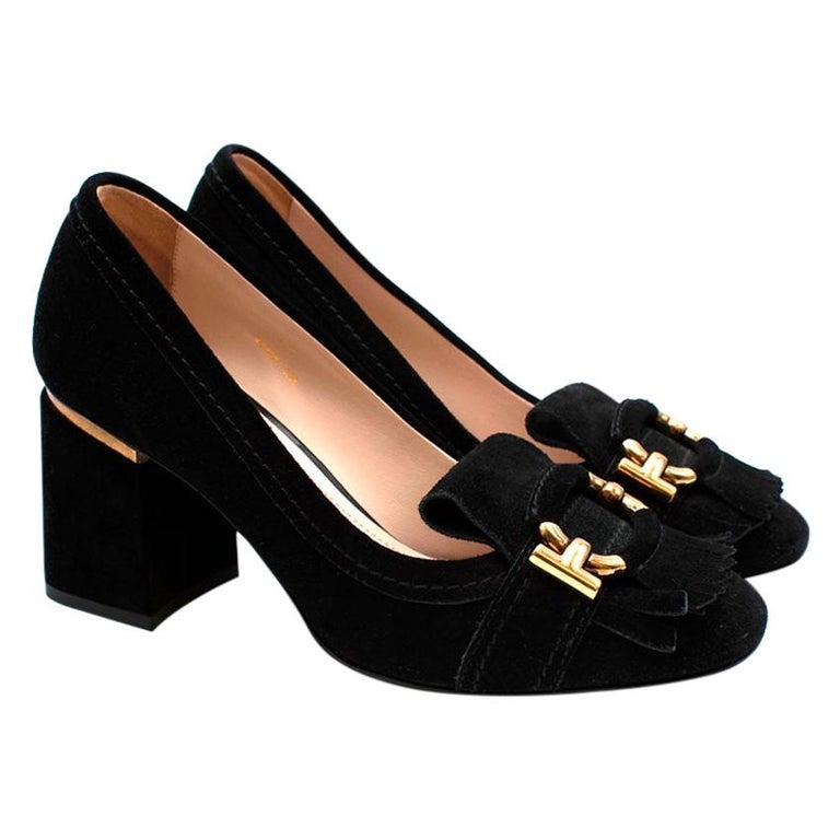 Tod's Black Suede Mid Heel Loafer Style Court Shoes - Size 37 at ...