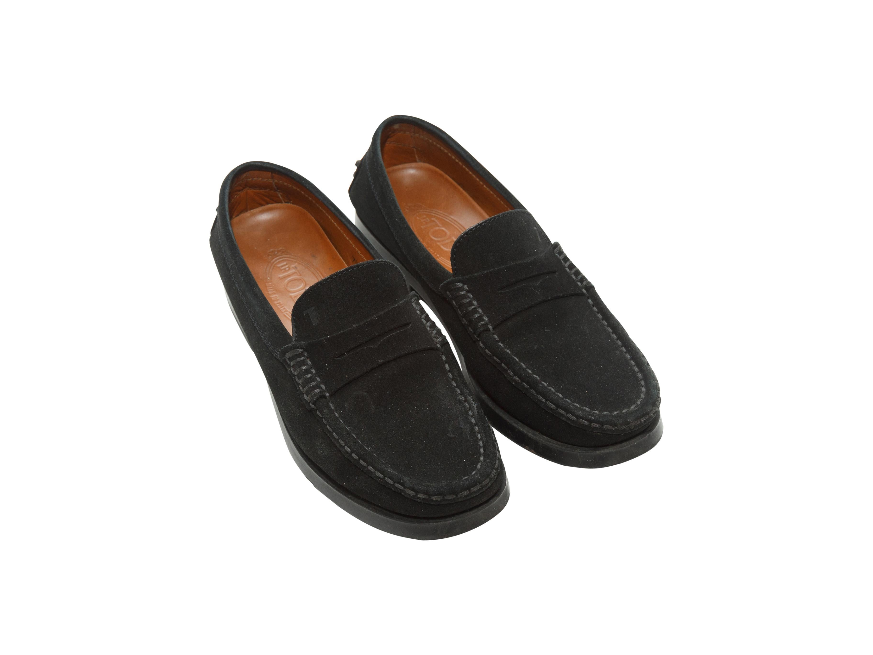 Tod's Black Suede Penny Loafers In Good Condition In New York, NY