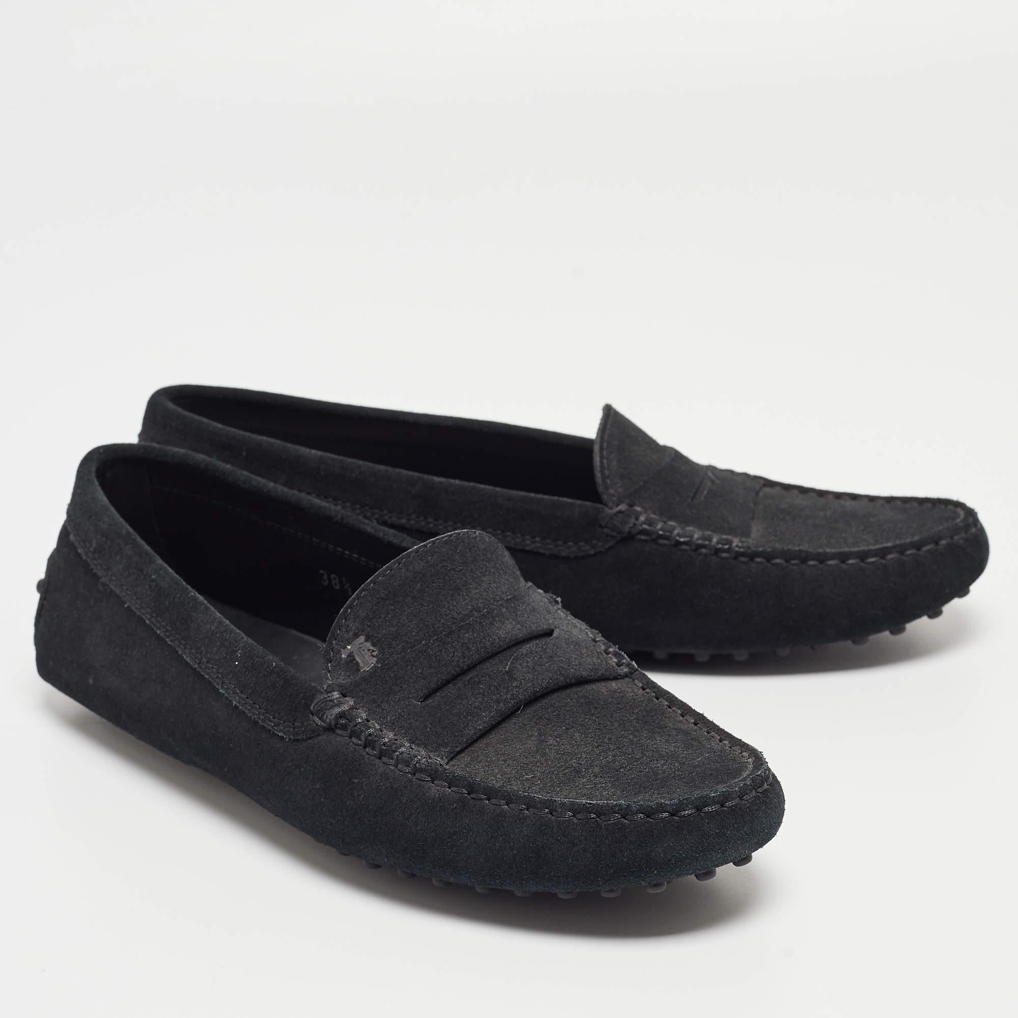 Women's Tod's Black Suede Penny Loafers Size 38.5 For Sale