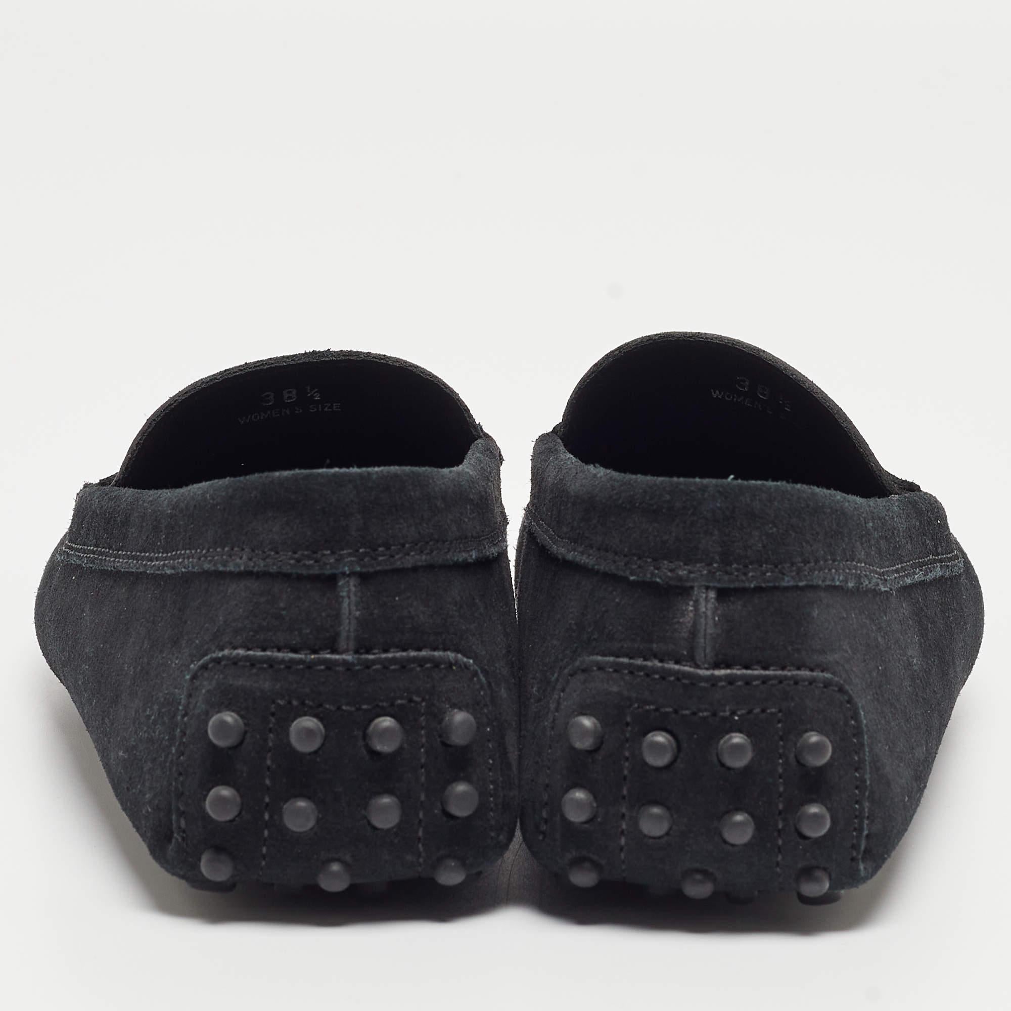 Tod's Black Suede Penny Loafers Size 38.5 For Sale 1