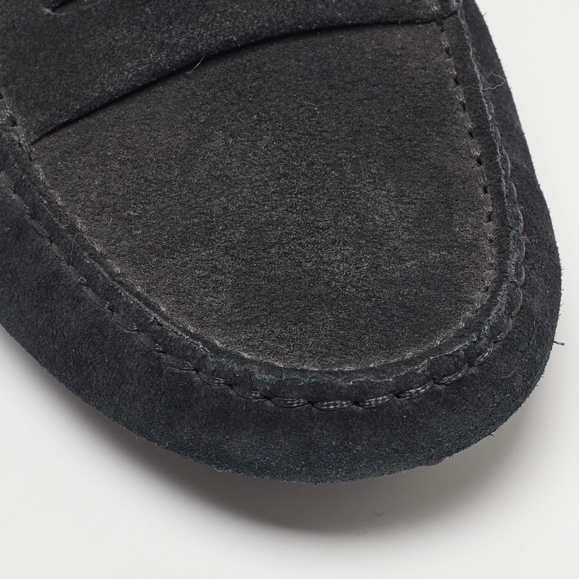 Tod's Black Suede Penny Loafers Size 38.5 For Sale 3