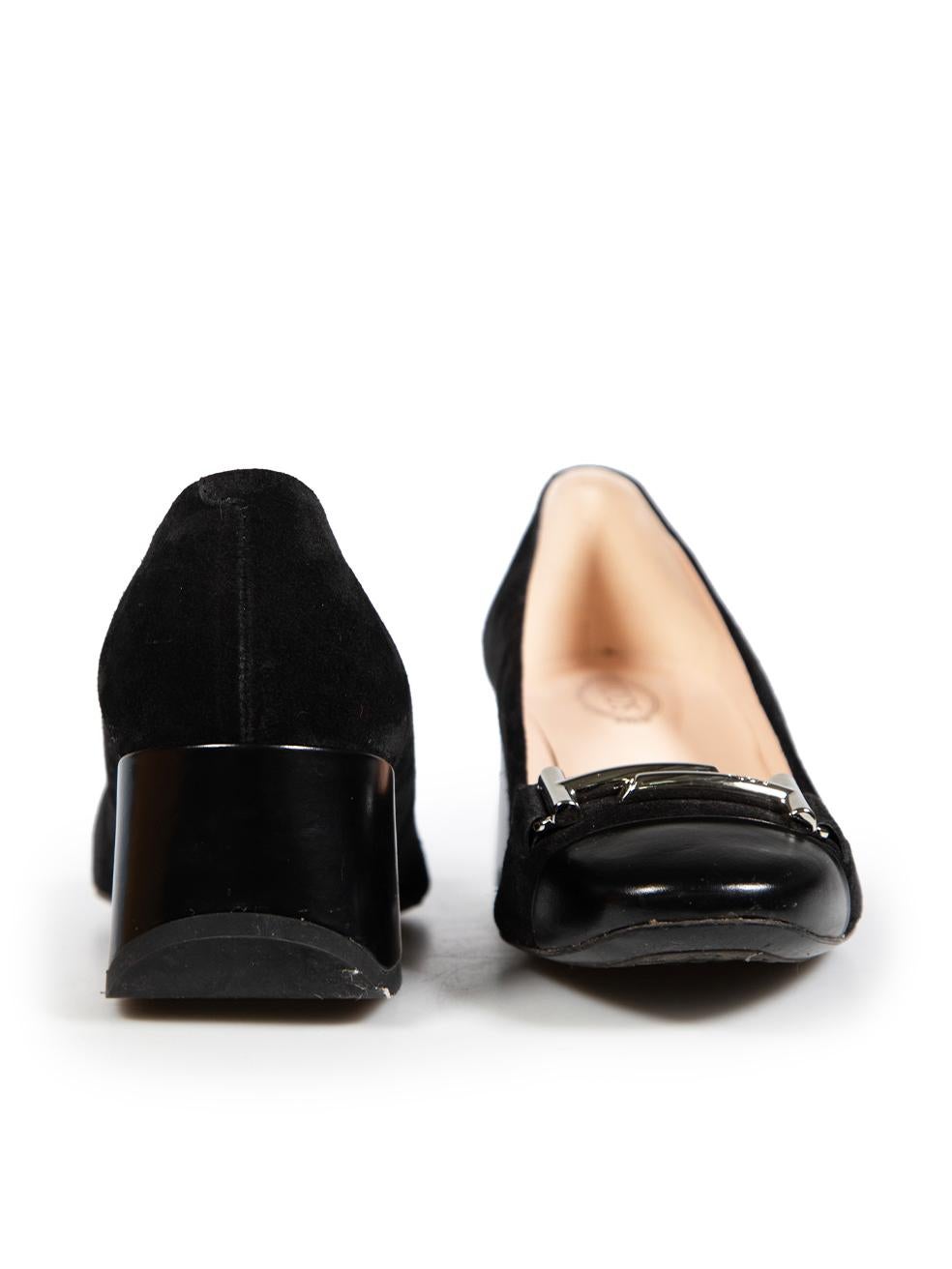 Tod's Black Suede Square Toe Pumps Size IT 39.5 In Good Condition For Sale In London, GB