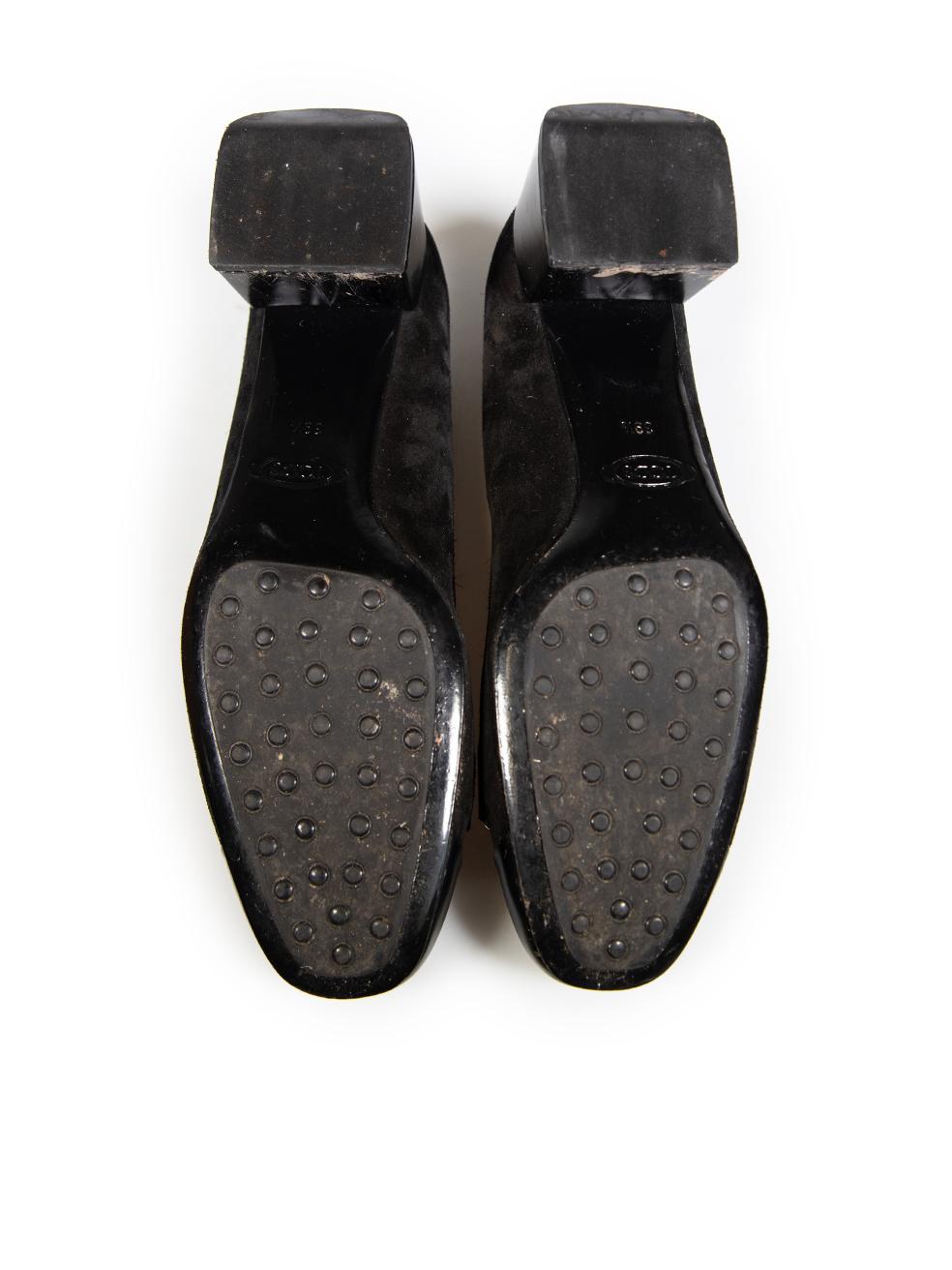 Women's Tod's Black Suede Square Toe Pumps Size IT 39.5 For Sale