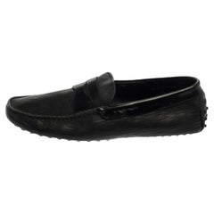 Tod's Black Textured Leather Penny Loafer Size 41.5