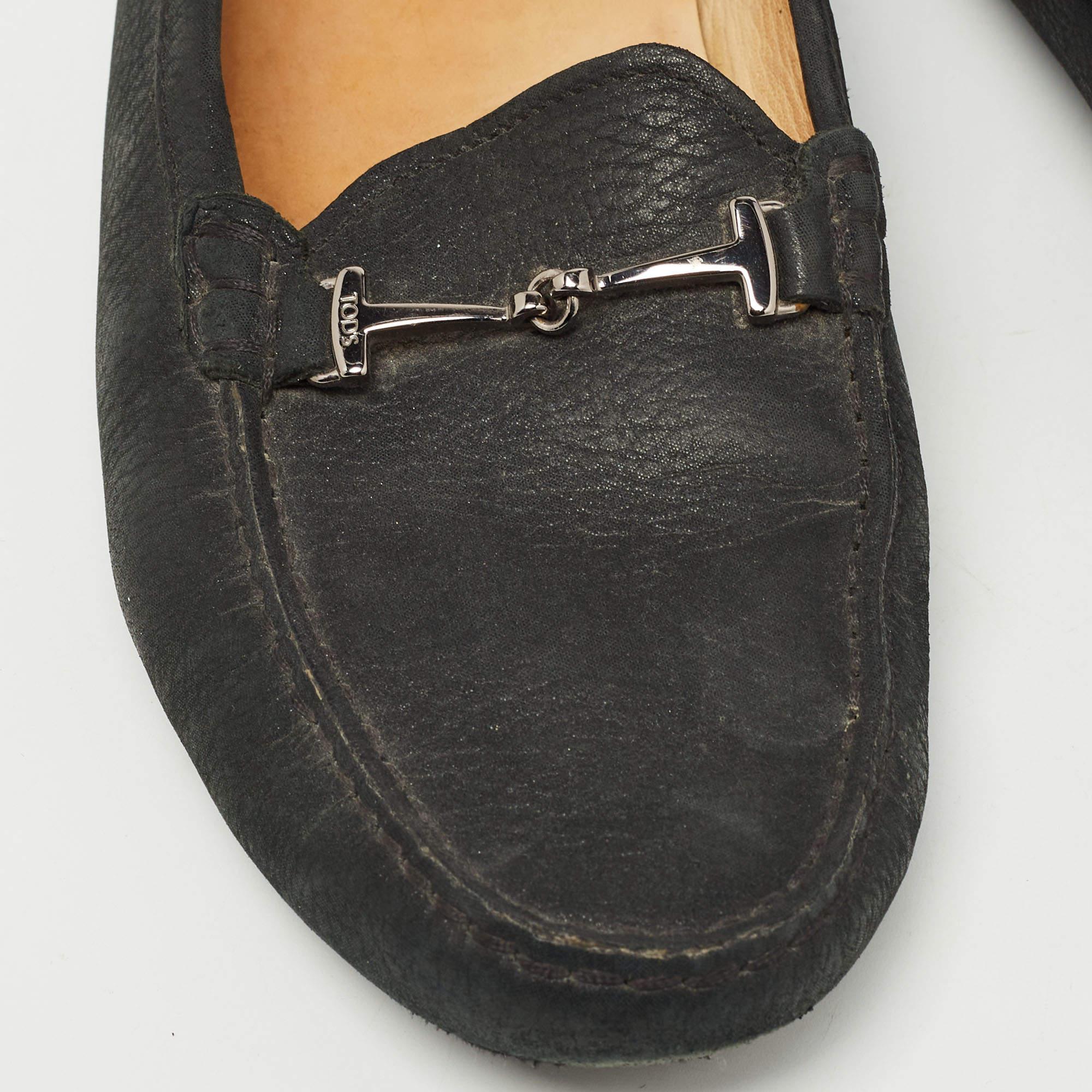 Tod's Black Textured Nubuck Leather Buckle Loafers Size 40 For Sale 4