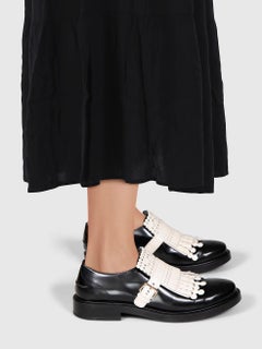Tod's Black & White Fringed Leather Loafers Size IT 40