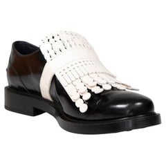Tod's Black & White Fringed Leather Loafers Size IT 40