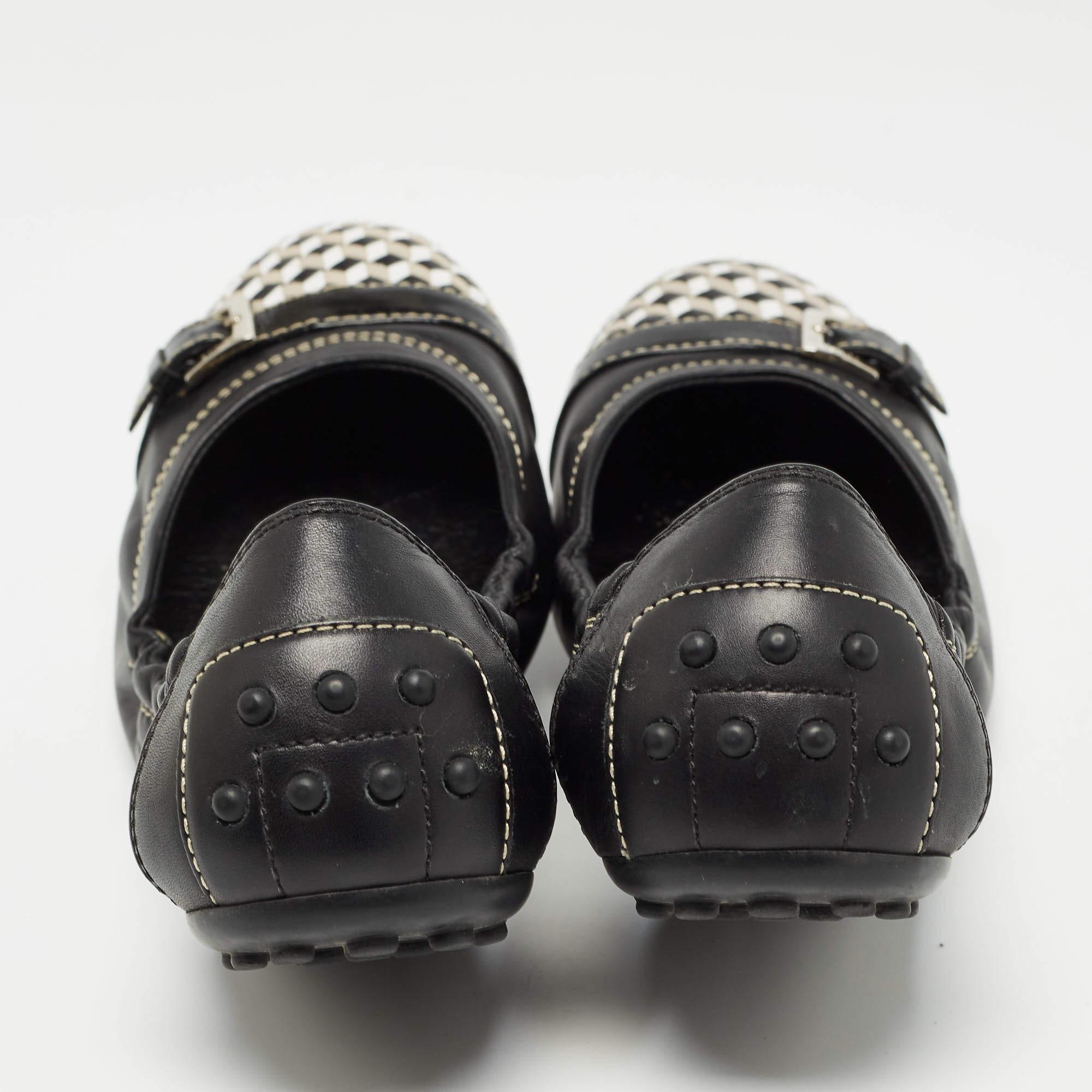 Tod's Black/White Leather Bow Detail Scrunch Ballet Flats  Size 37.5 For Sale 1
