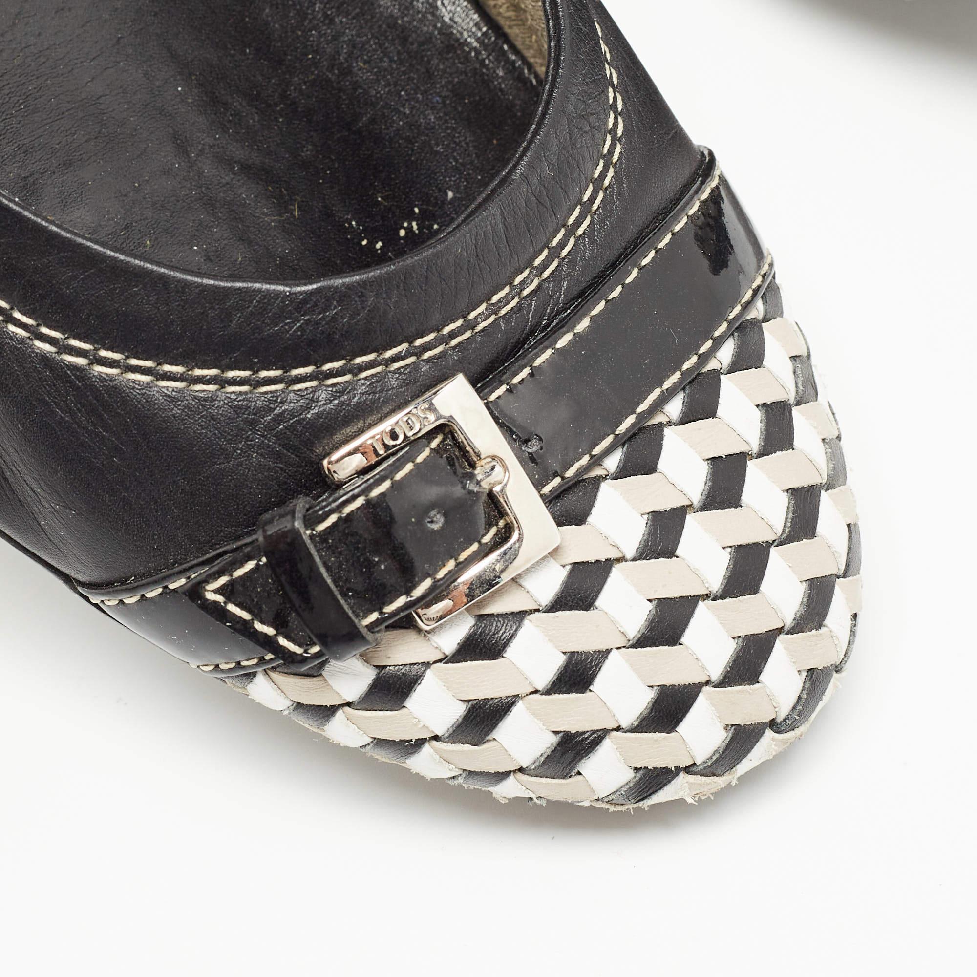 Tod's Black/White Leather Bow Detail Scrunch Ballet Flats  Size 37.5 For Sale 3
