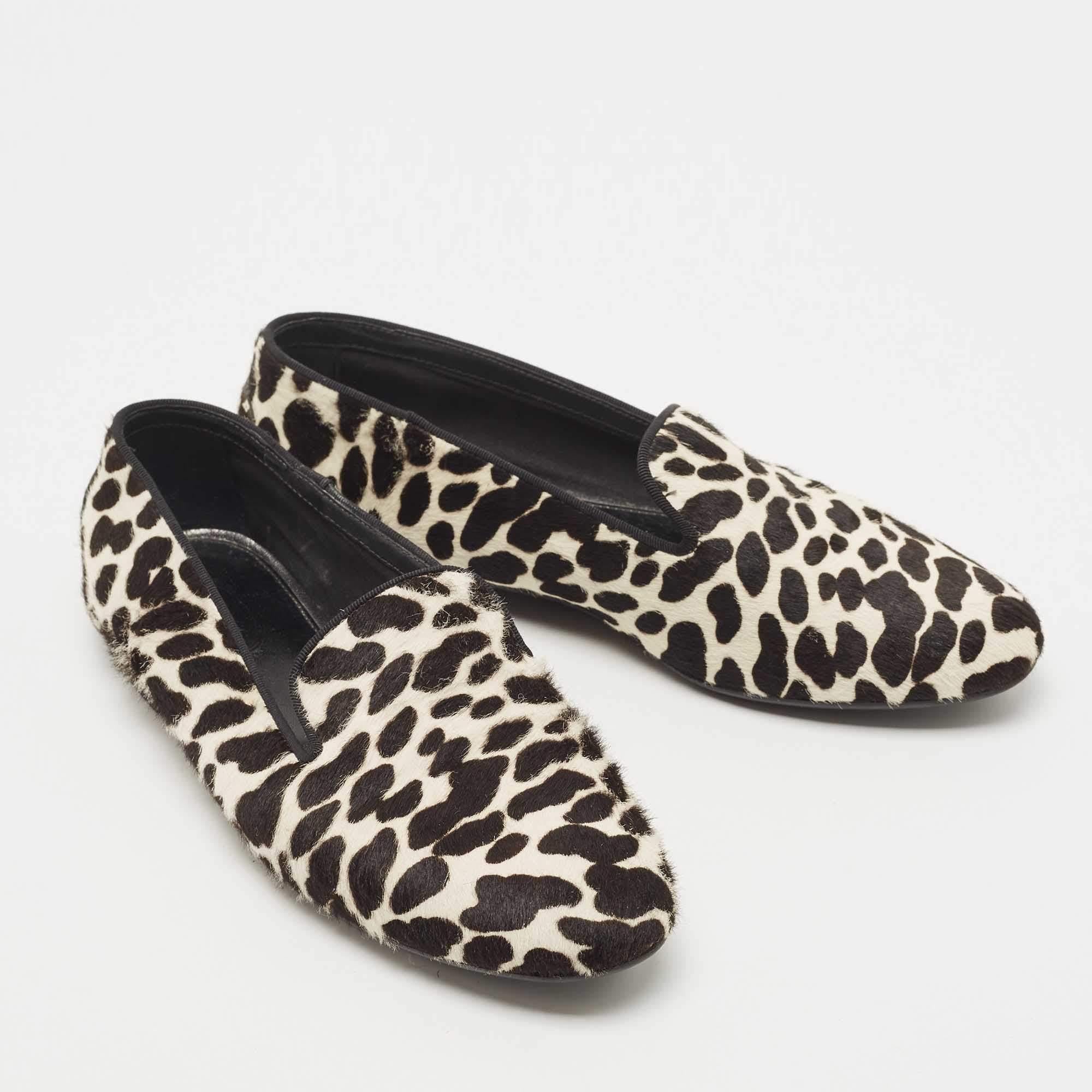 Women's Tod's Black/White Leopard Print Calf Hair Smoking Slippers Size 36.5 For Sale