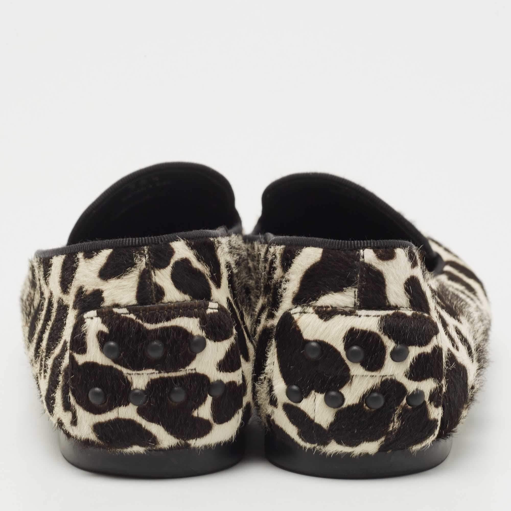 Tod's Black/White Leopard Print Calf Hair Smoking Slippers Size 36.5 For Sale 1