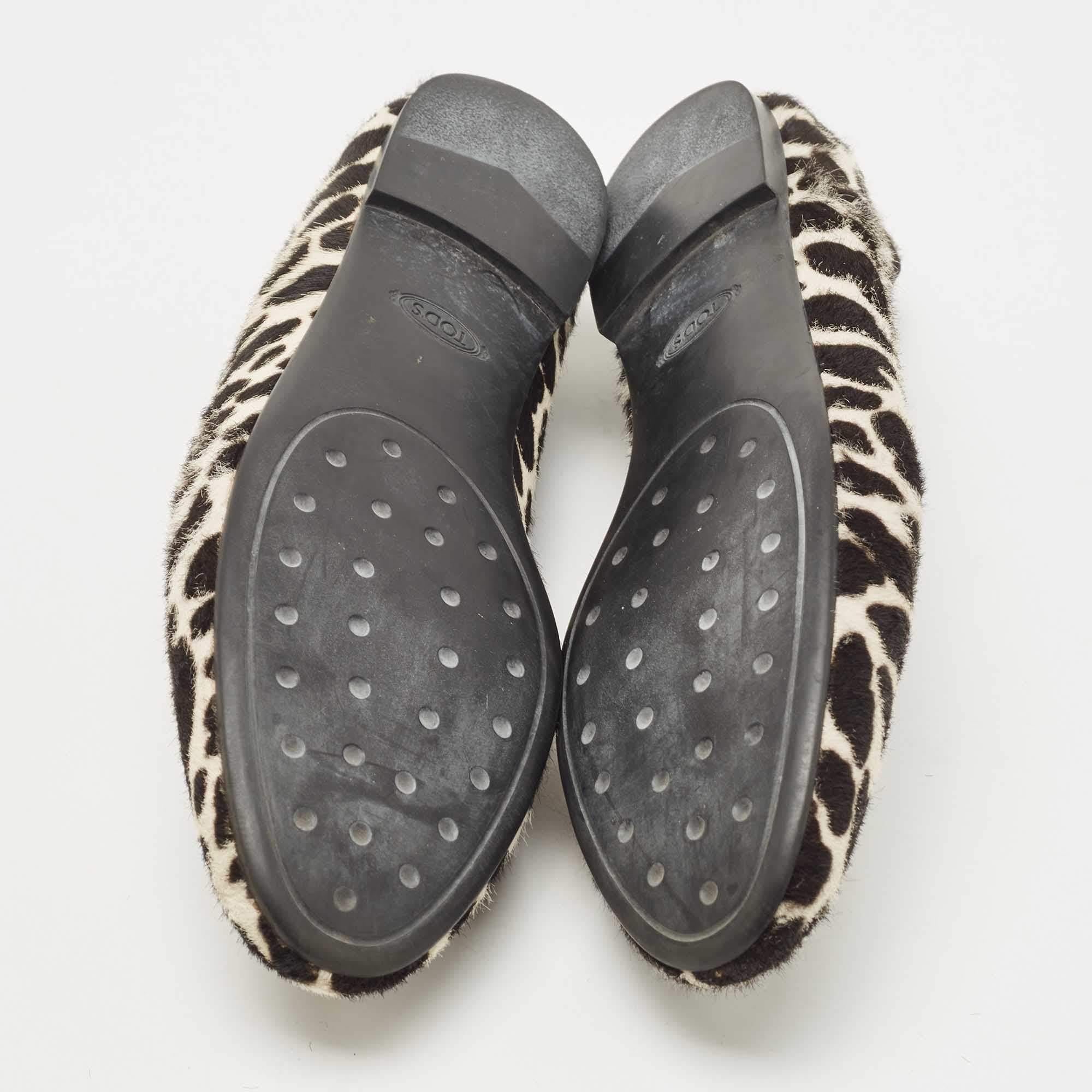 Tod's Black/White Leopard Print Calf Hair Smoking Slippers Size 36.5 For Sale 2