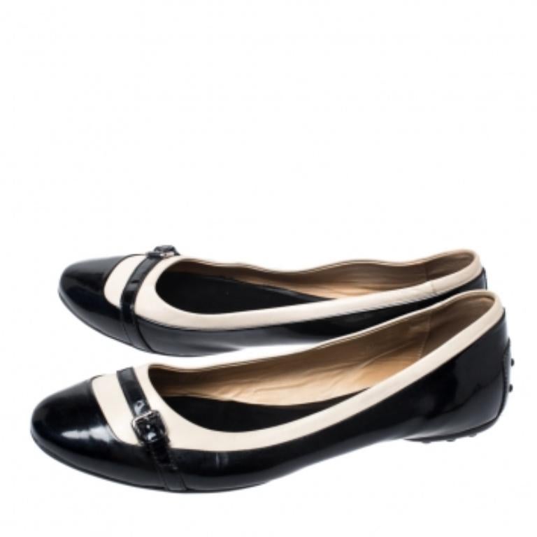 Ballerines en cuir verni et cuir bouclé noir/blanc Tod's, taille 40 en vente 2