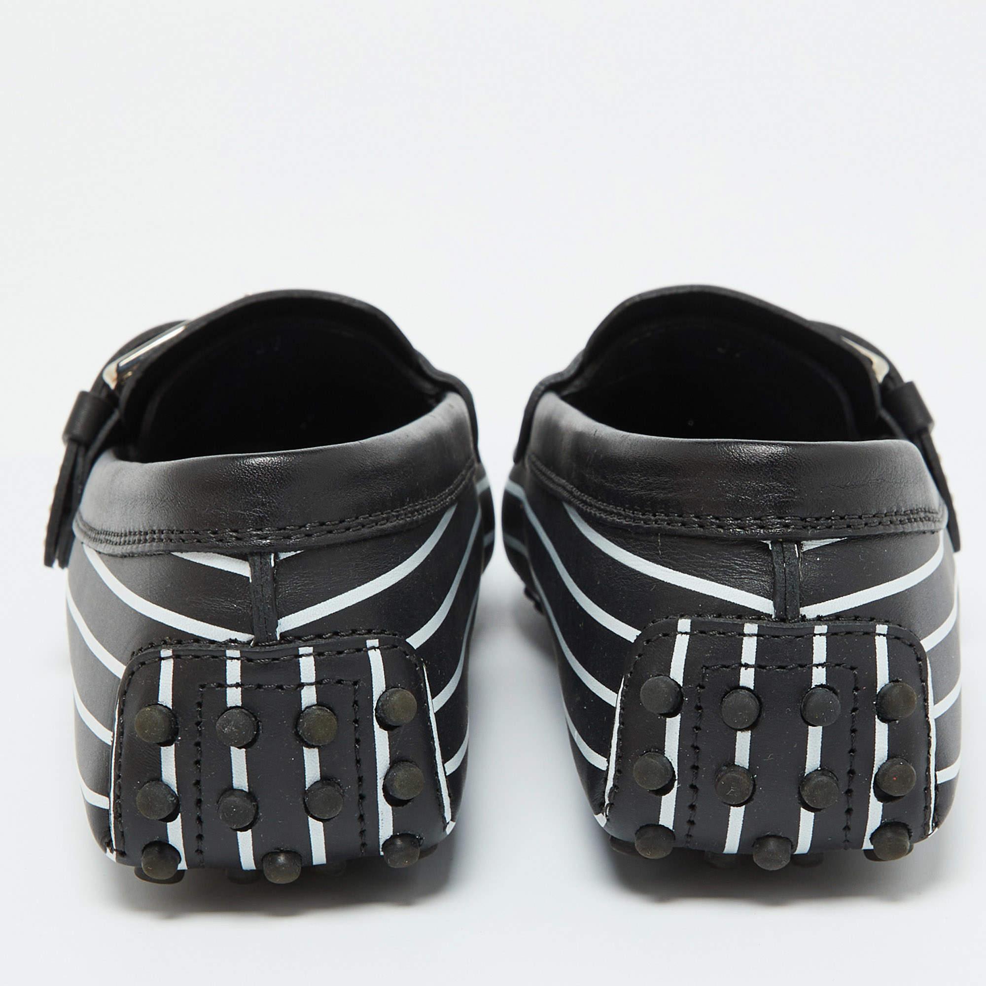 Tod's Black/White Striped Leather Embellished Slip On Loafers Size 37 For Sale 1