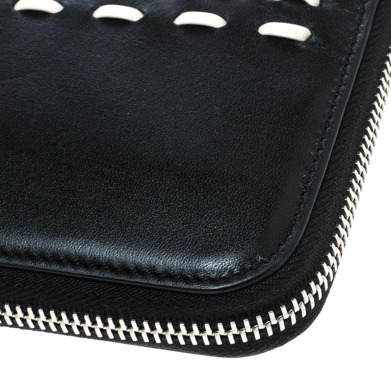 Tod's Black/White Woven Detail Leather Zip Around Wallet 1