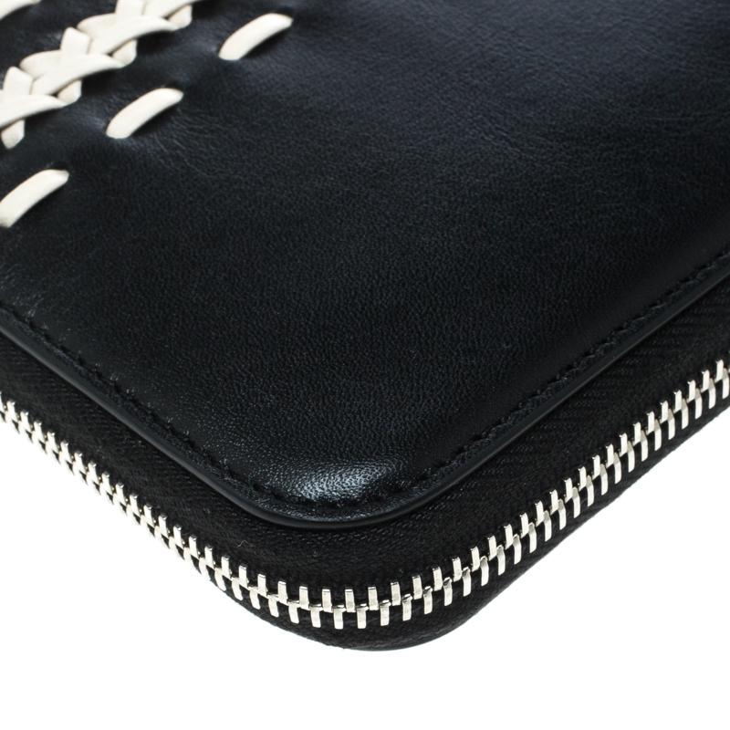 Tod's Black/White Woven Detail Leather Zip Around Wallet 2