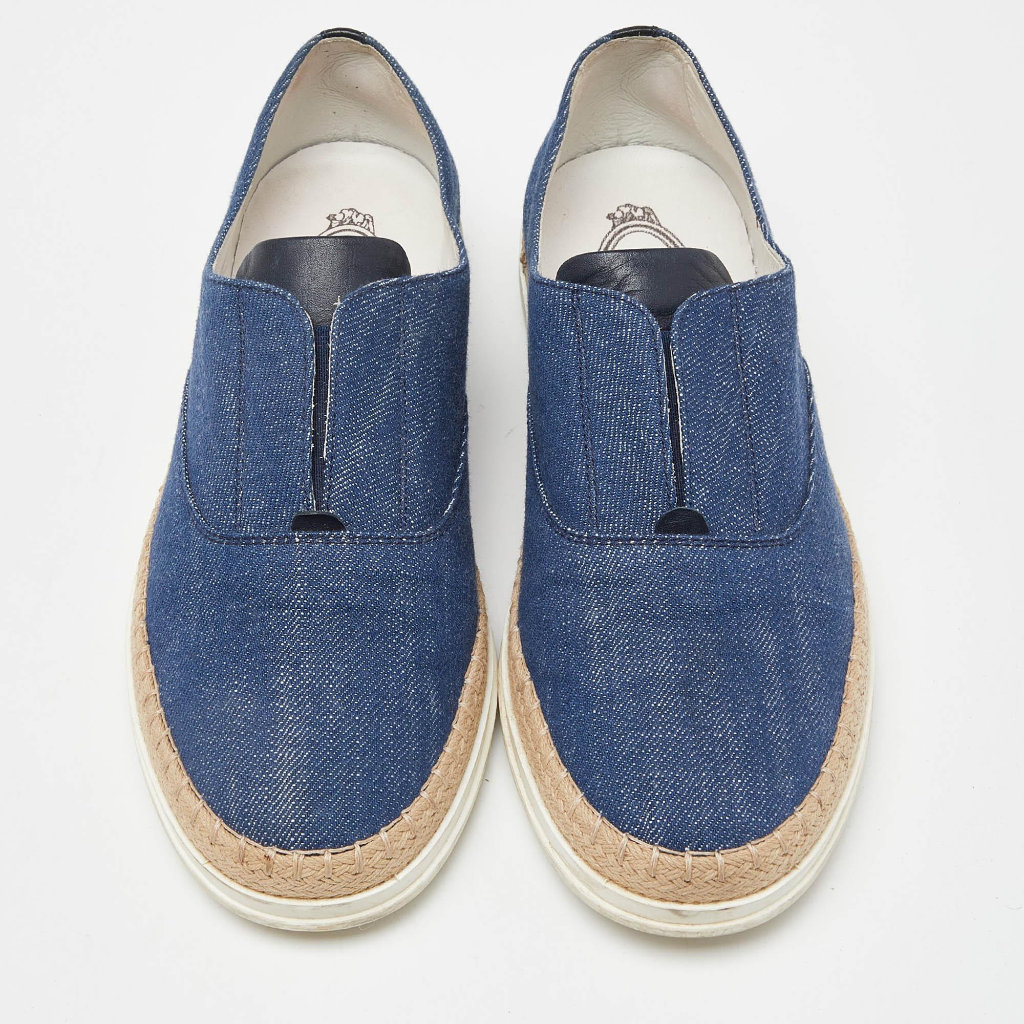 Tod's Blue Denim Francesina Slip On Espadrille Sneakers Taglia 36.5 In condizioni discrete in vendita a Dubai, Al Qouz 2