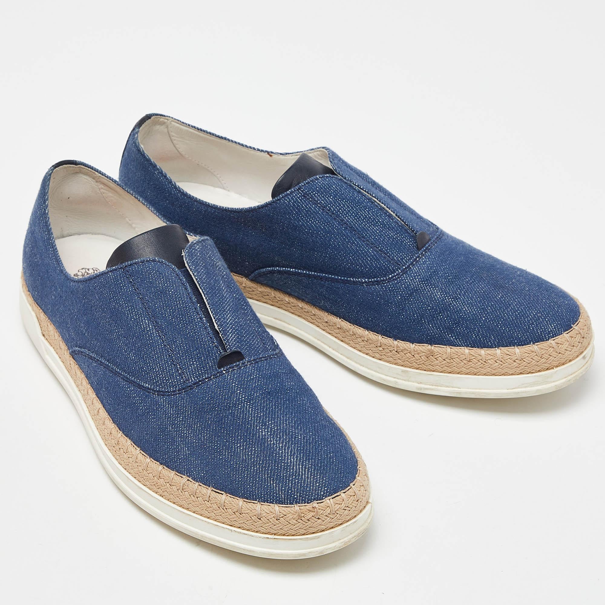 Donna Tod's Blue Denim Francesina Slip On Espadrille Sneakers Taglia 36.5 in vendita