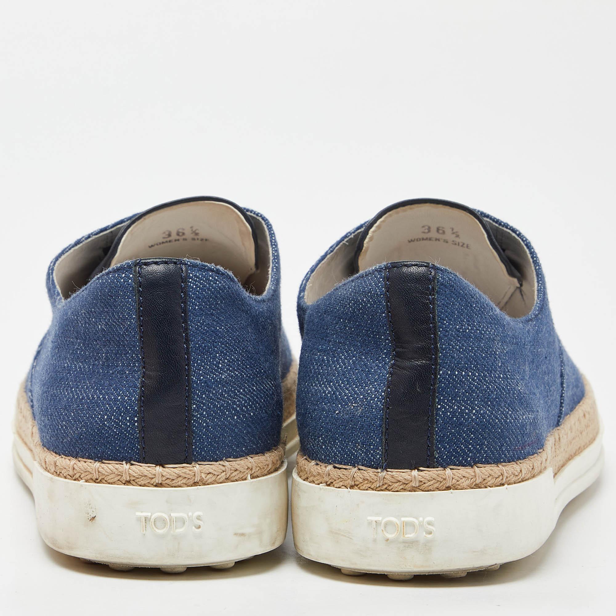 Tod's Blue Denim Francesina Slip On Espadrille Sneakers Taglia 36.5 in vendita 1
