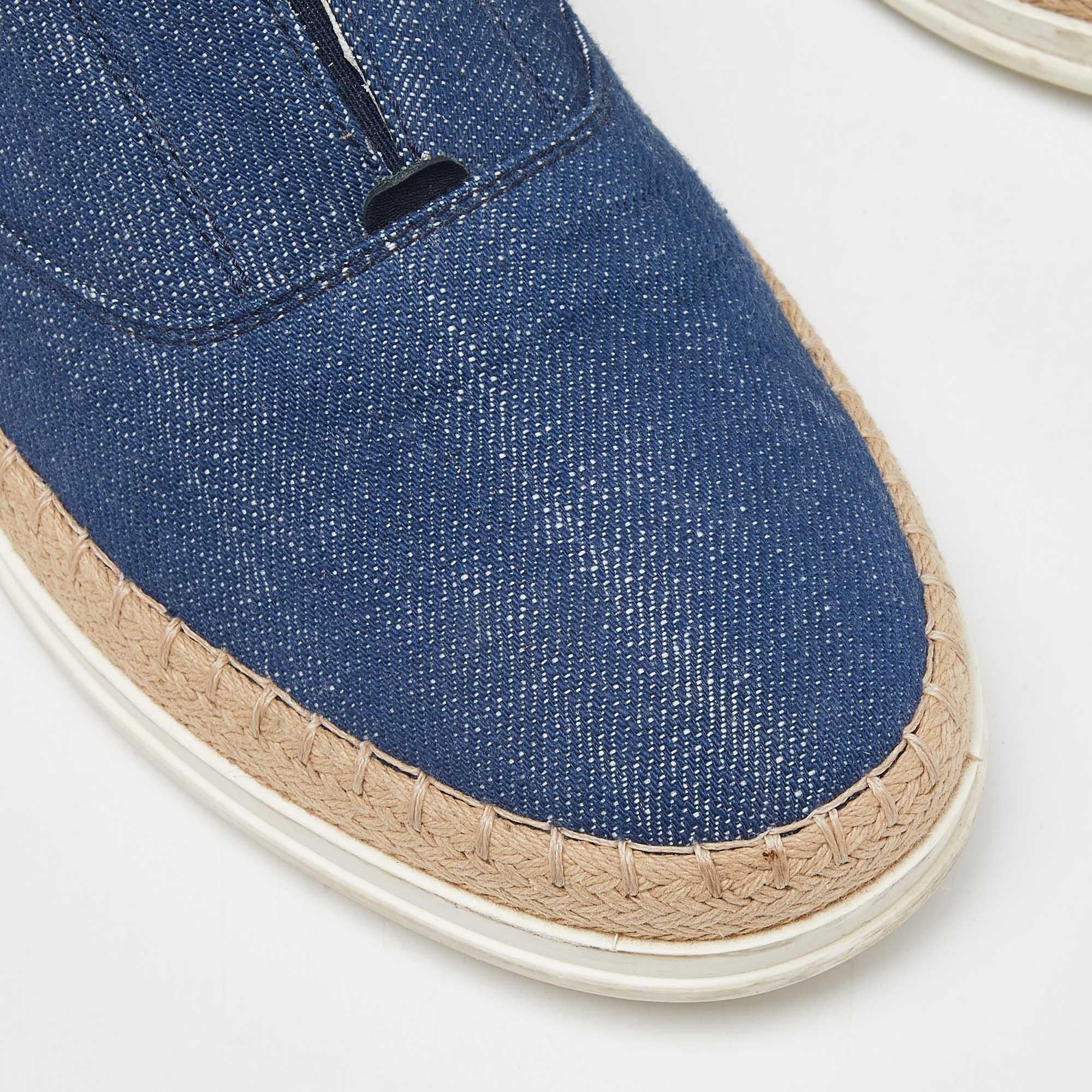 Tod's Blue Denim Francesina Slip On Espadrille Sneakers Taglia 36.5 in vendita 3