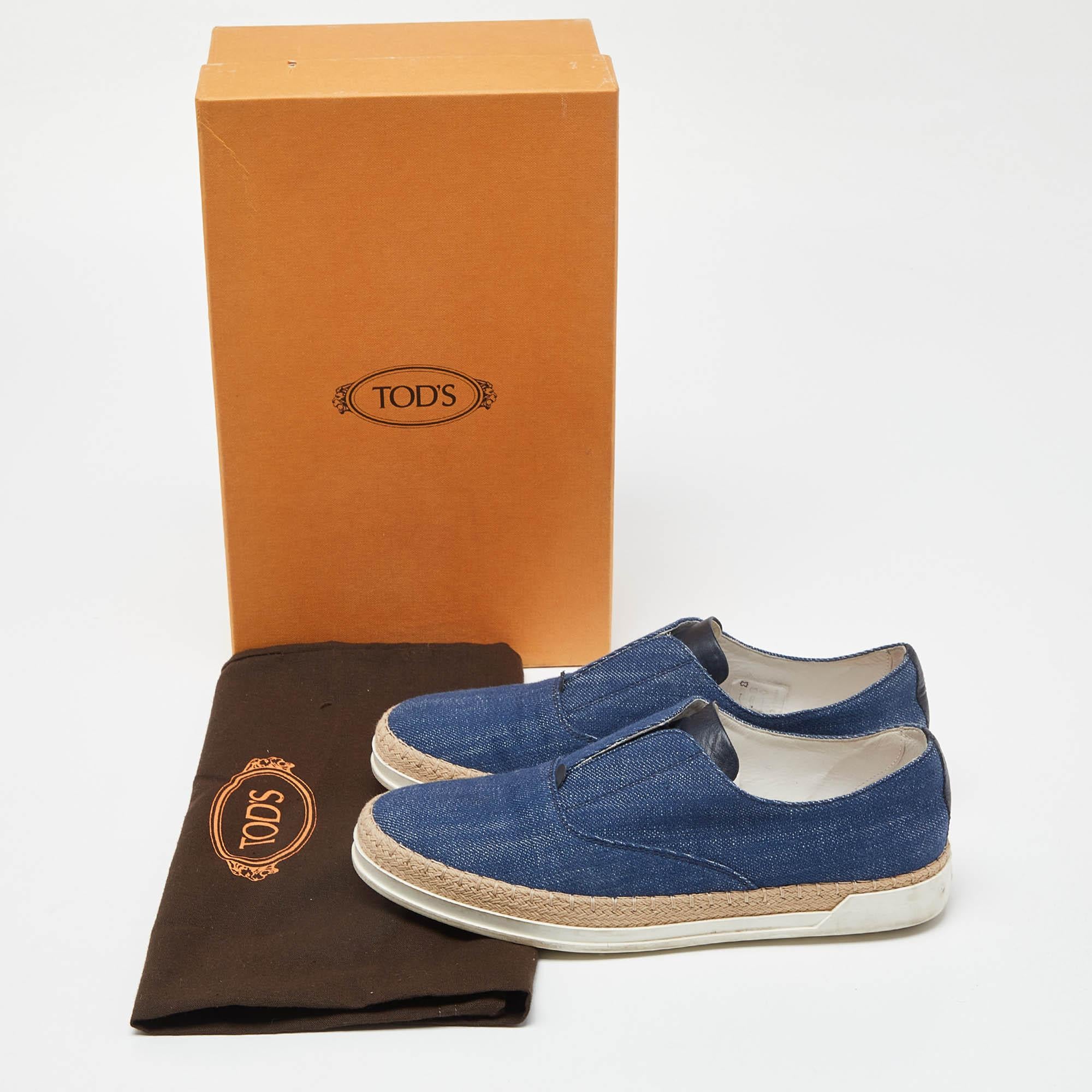 Tod's Blue Denim Francesina Slip On Espadrille Sneakers Taglia 36.5 in vendita 5