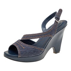 Tod's Blue Denim Slingback Platform Wedge Sandals Size 41