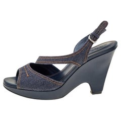 Tod's Blue Denim Slingback Platform Wedge Sandals Size 41