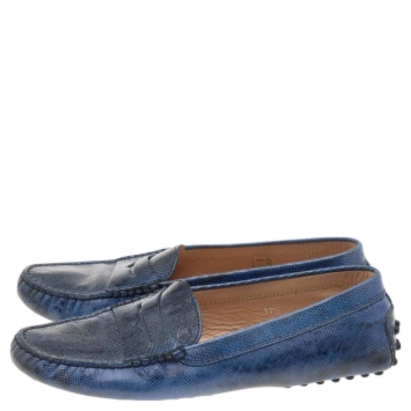 Gray Tod's Blue Karung Gommino Slip On Loafers Size 37.5 For Sale