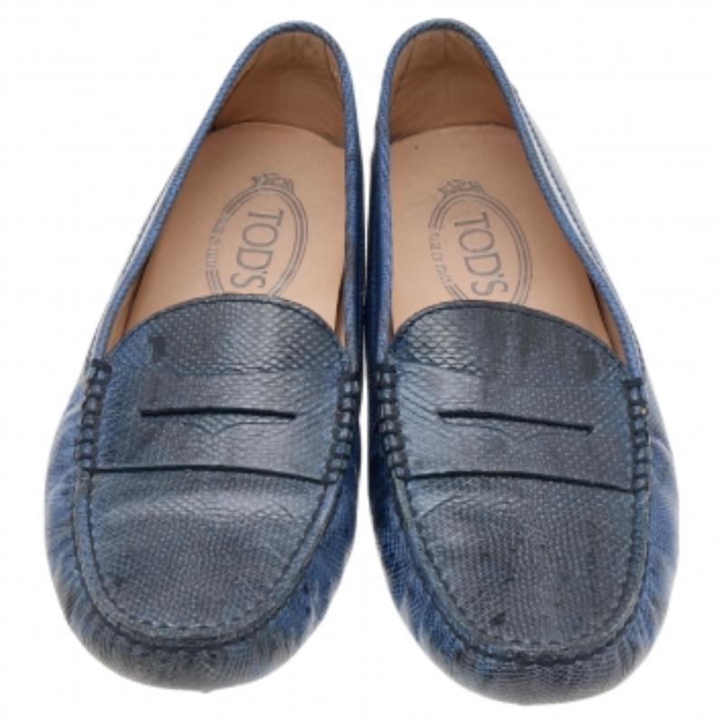 Women's Tod's Blue Karung Gommino Slip On Loafers Size 37.5 For Sale