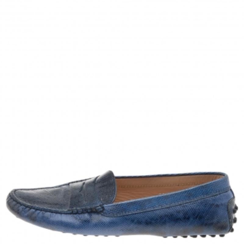 Tod's Blue Karung Gommino Slip On Loafers Size 37.5 For Sale 1