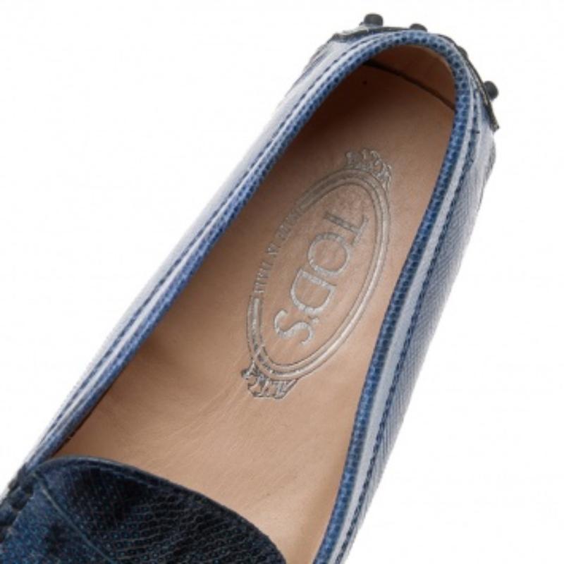 Tod's Blue Karung Gommino Slip On Loafers Size 37.5 For Sale 3
