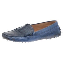 Tod's Blue Karung Gommino Slip On Loafers Size 37.5