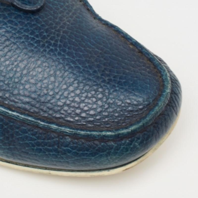 Tod's Blue Leather Bow Slip-On Loafers Size 42.5 For Sale 1