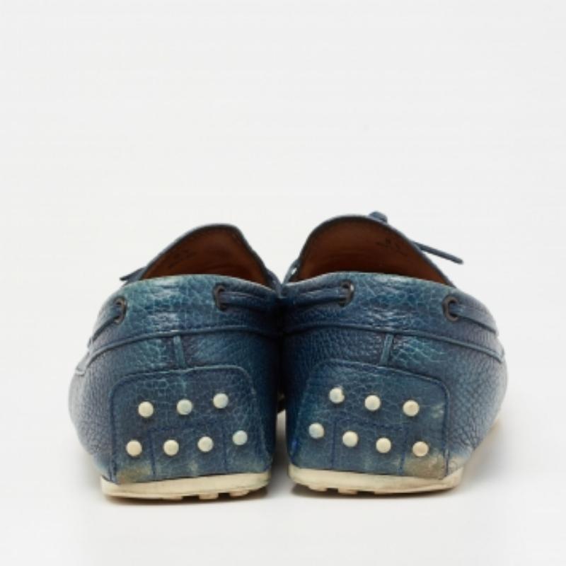 Tod's Blue Leather Bow Slip-On Loafers Size 42.5 For Sale 4
