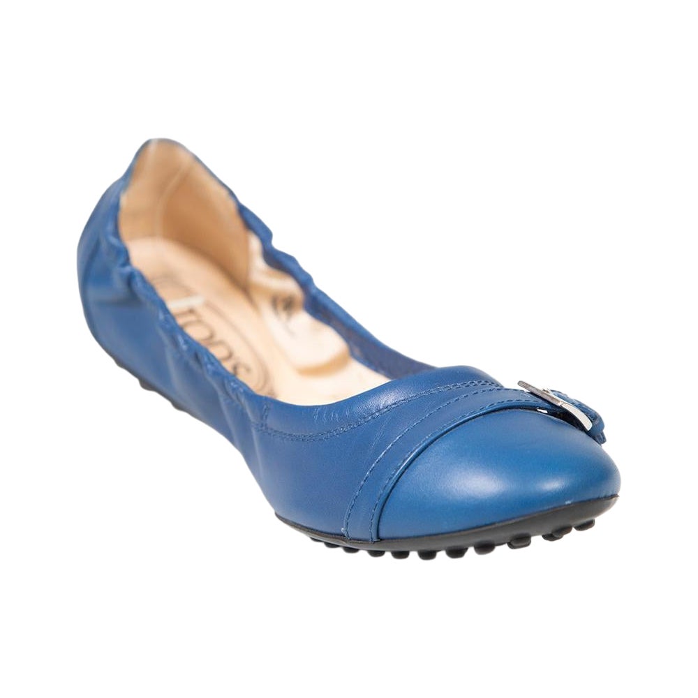 Tod
s Blue Leather Buckle Detail Ballet Flats Size IT 39.5