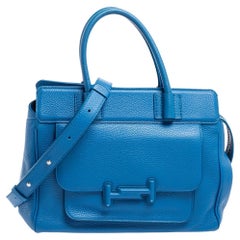 Tod's Blue Leather Double T Flap Tote