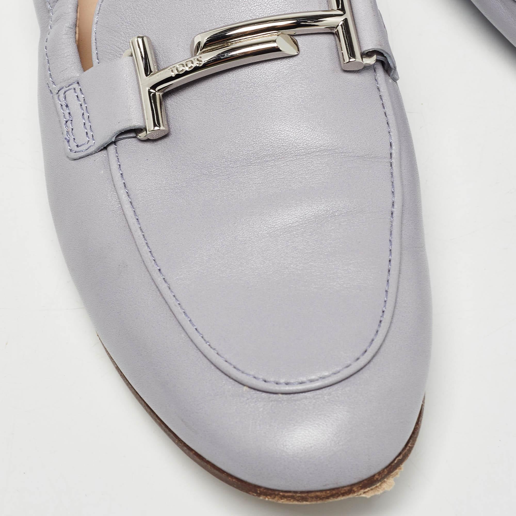 Tod's Blue Leather Double T Loafers 37.5 For Sale 2